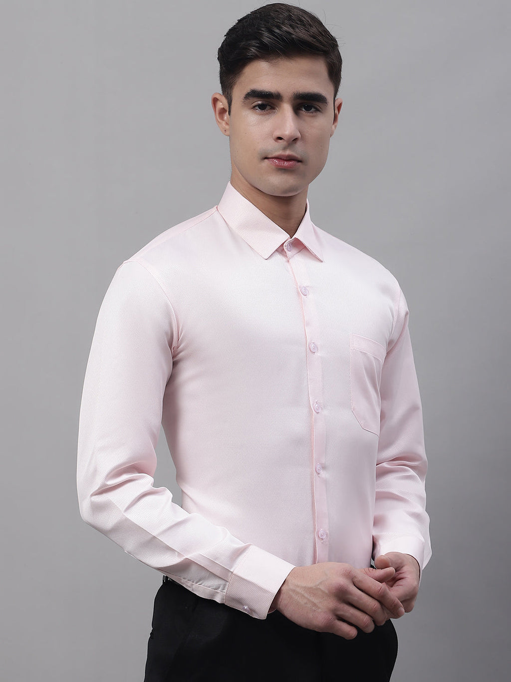 Jainish Men's Pink Dobby Textured Formal Shirt