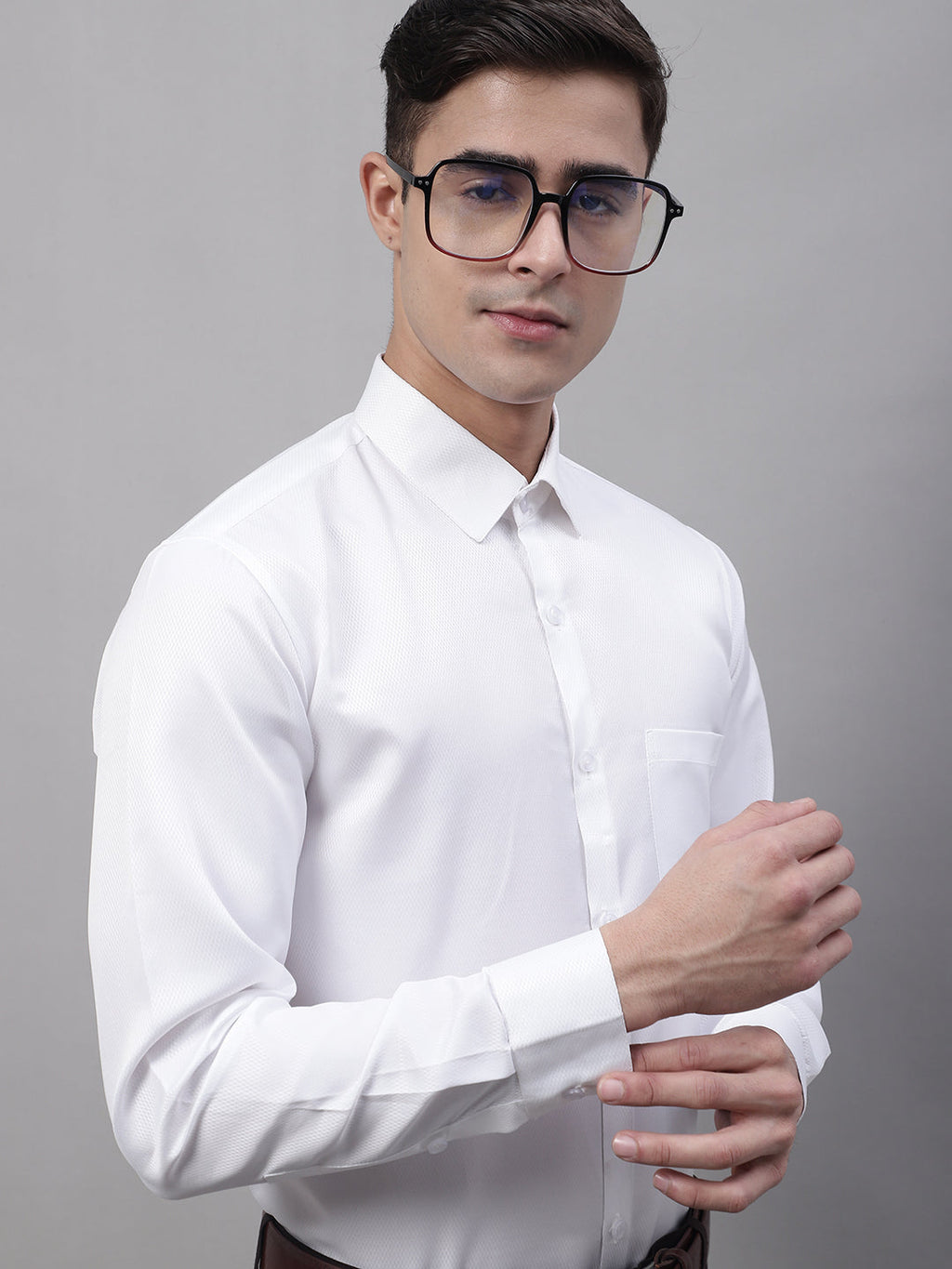 Jainish Men's White Dobby Textured Formal Shirt