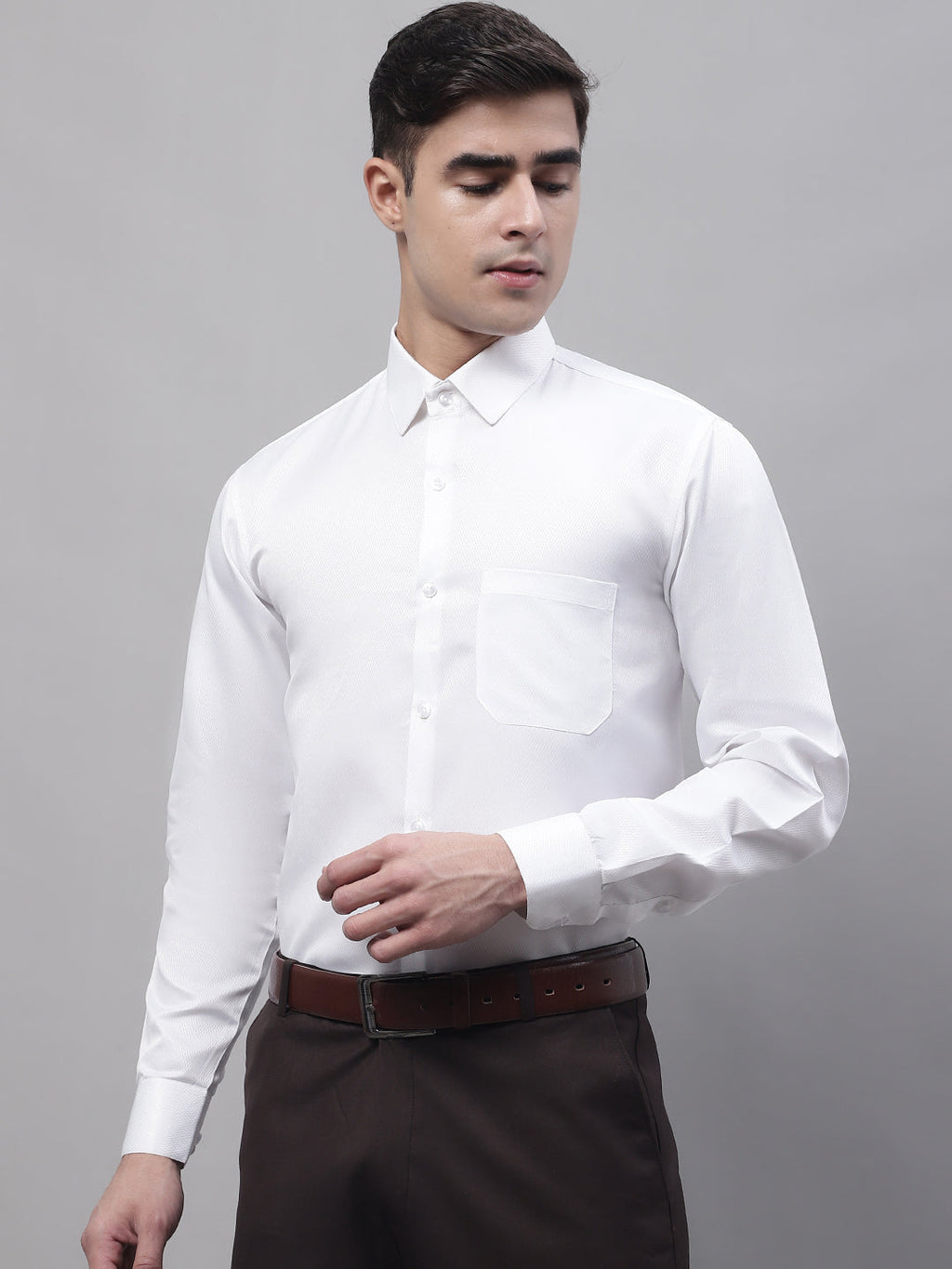 Jainish Men's White Dobby Textured Formal Shirt