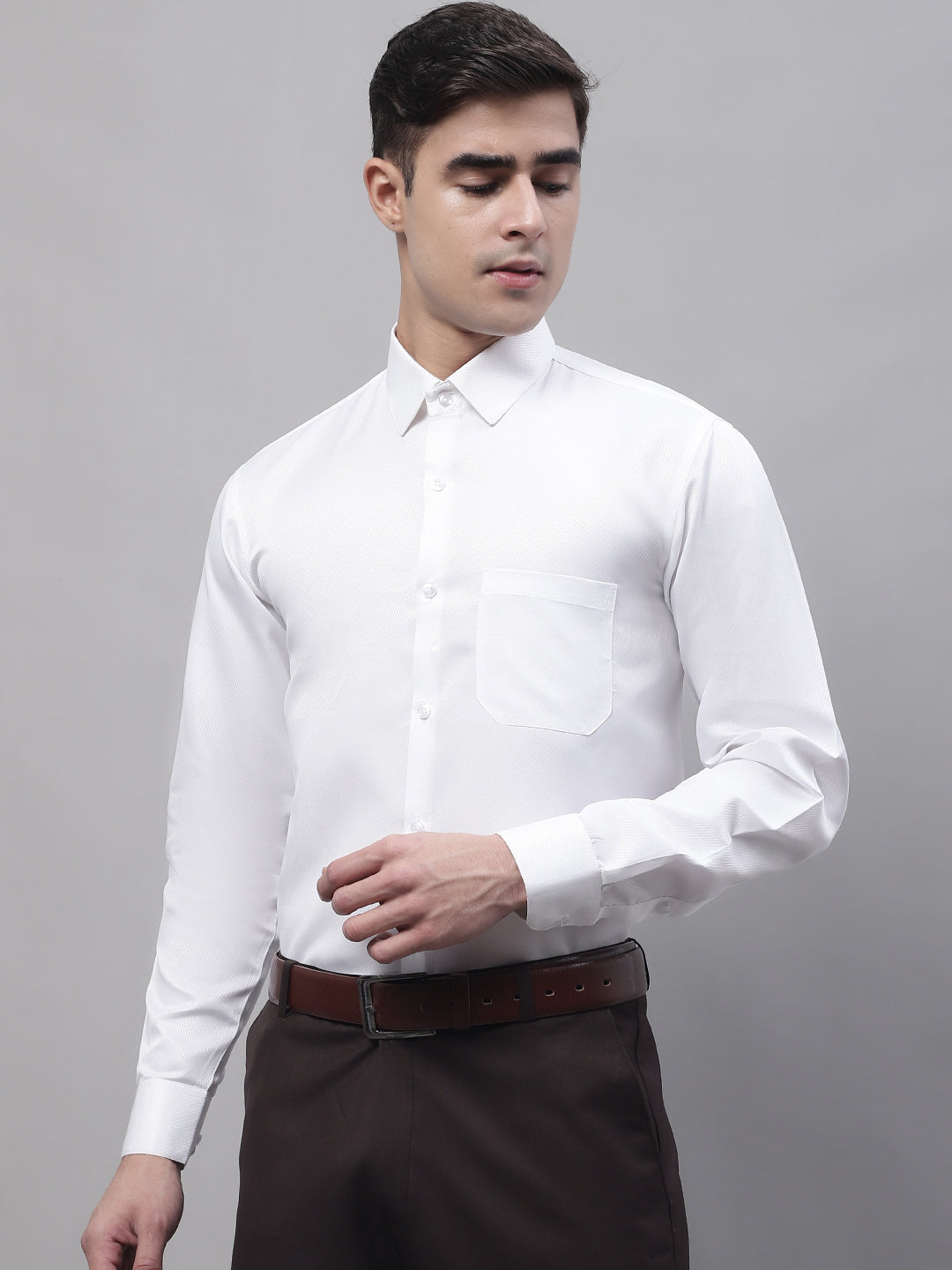 Jainish Men's White Dobby Textured Formal Shirt