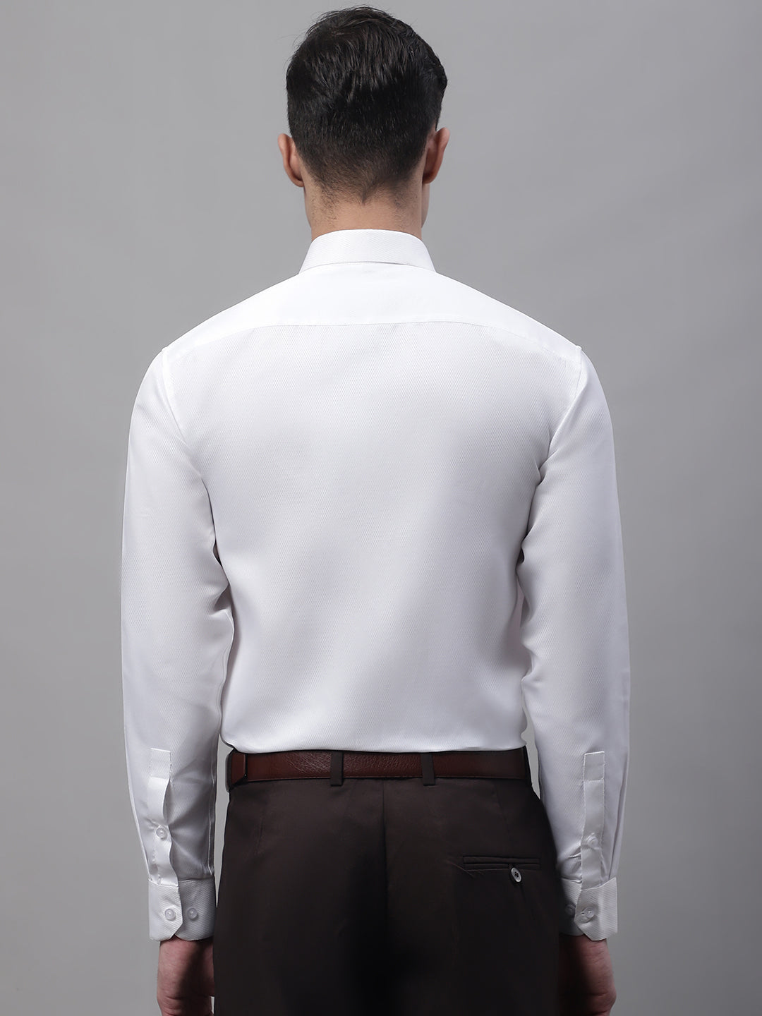 Jainish Men's White Dobby Textured Formal Shirt