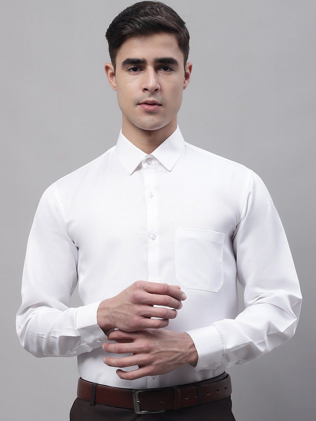 Jainish Men's White Dobby Textured Formal Shirt