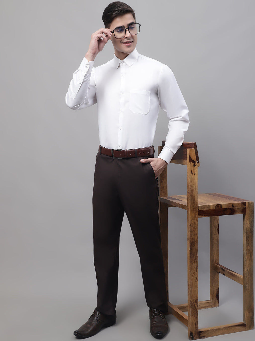 Jainish Men's White Dobby Textured Formal Shirt