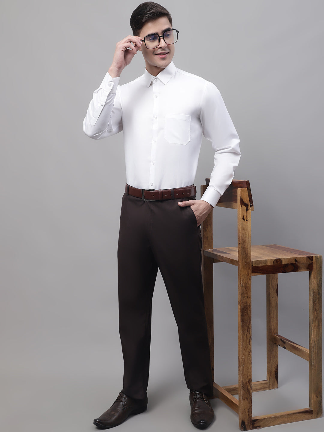 Jainish Men's White Dobby Textured Formal Shirt