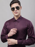 Jainish Men's Purple-Wine Dobby Textured Formal Shirt