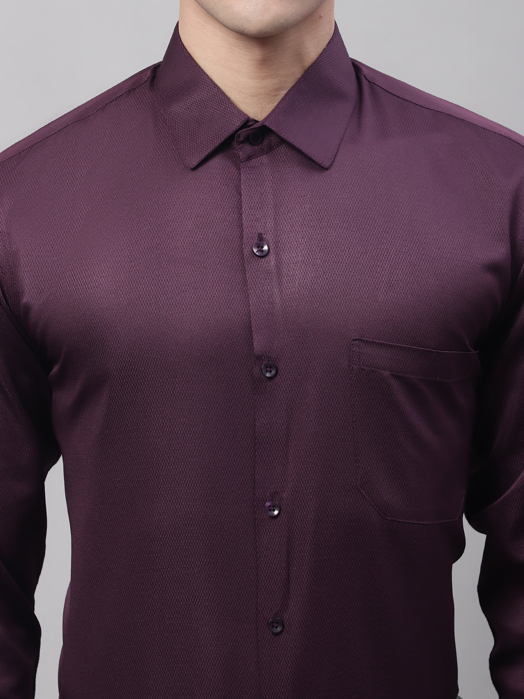Jainish Men's Purple-Wine Dobby Textured Formal Shirt