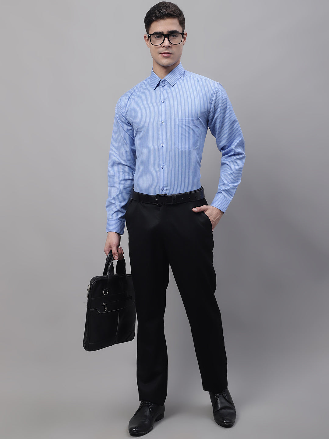Jainish Men's Blue Vertical Striped Formal Shirt