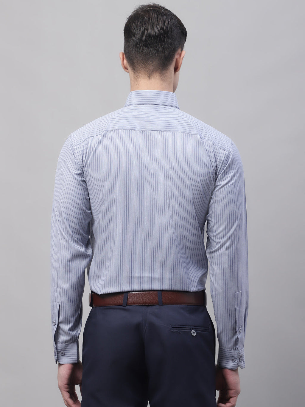 Jainish Men's Grey Vertical Striped Formal Shirt