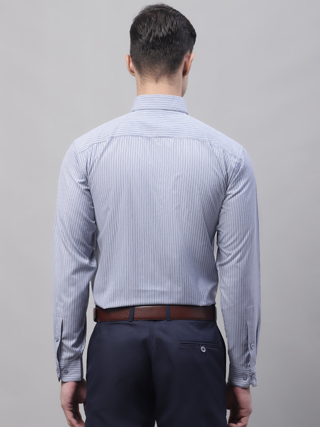 Jainish Men's Grey Vertical Striped Formal Shirt
