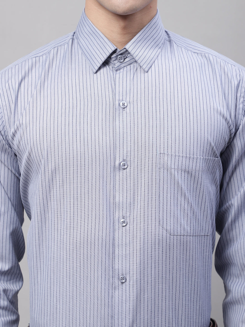 Jainish Men's Grey Vertical Striped Formal Shirt