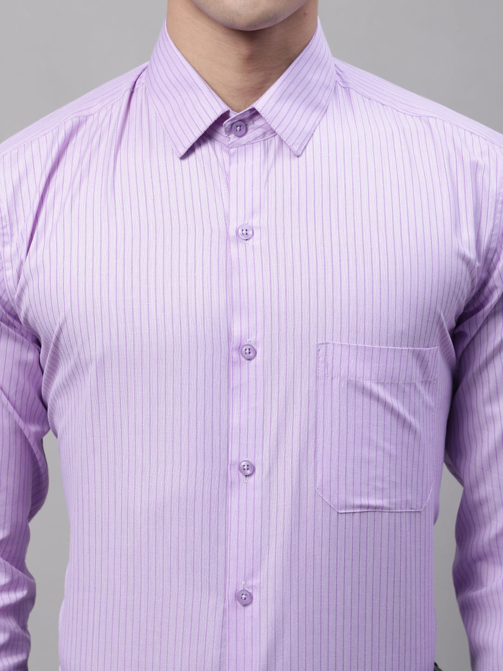 Jainish Men's Purple Vertical Striped Formal Shirt