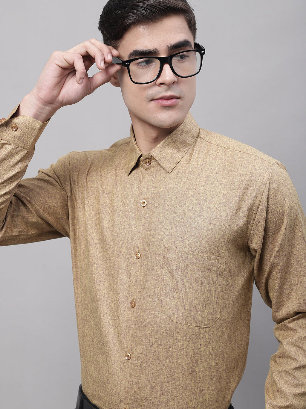 Jainish Men's Brown Cotton Solid Formal Shirt