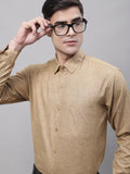 Jainish Men's Brown Cotton Solid Formal Shirt
