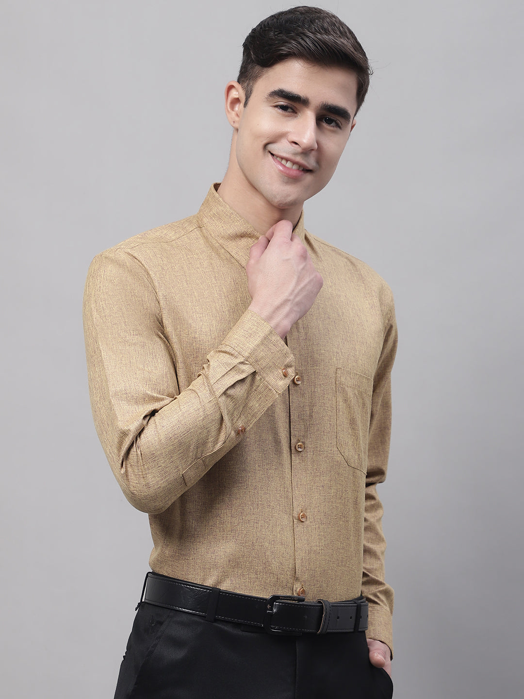Jainish Men's Brown Cotton Solid Formal Shirt
