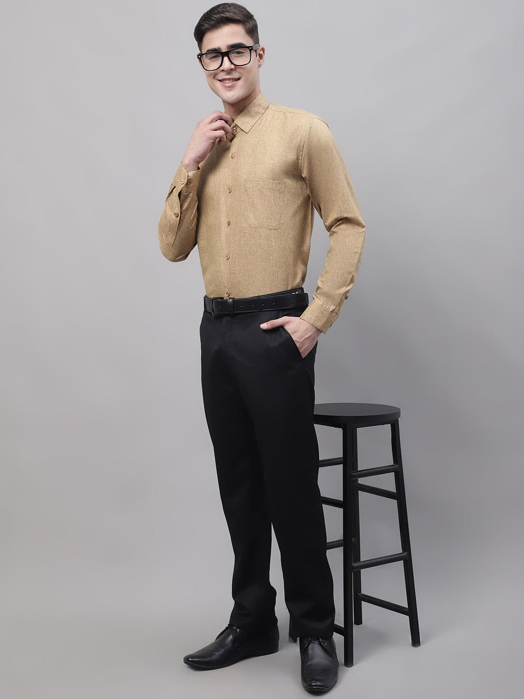 Jainish Men's Brown Cotton Solid Formal Shirt
