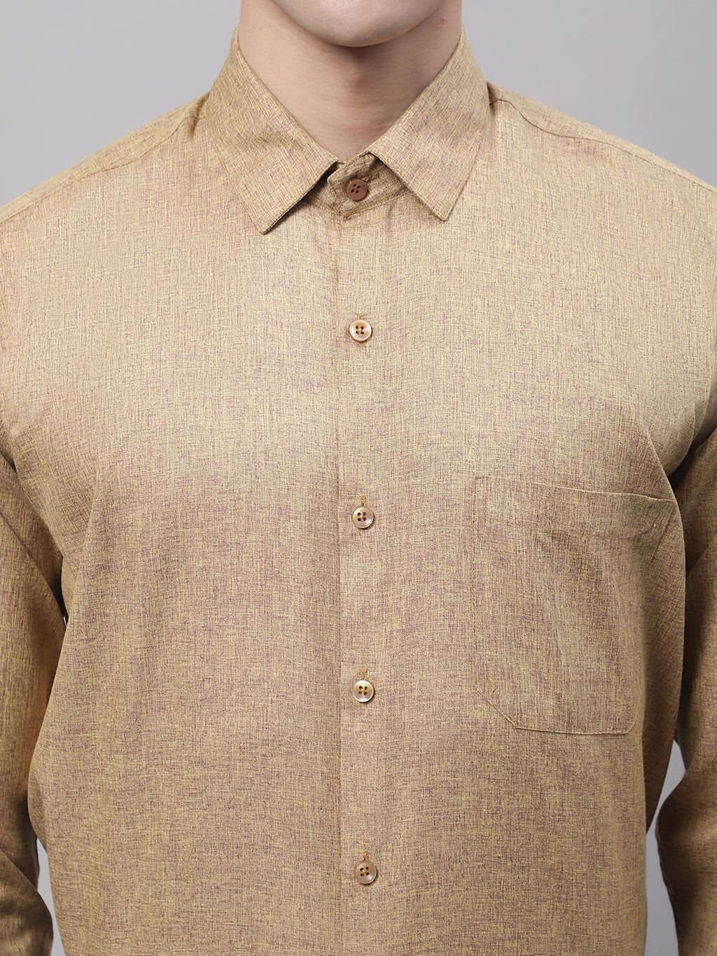 Jainish Men's Brown Cotton Solid Formal Shirt