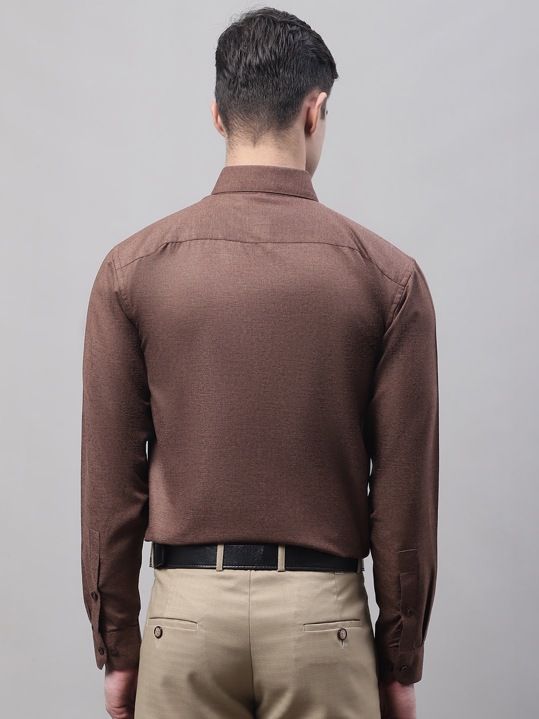 Jainish Men's Coffee Brown Cotton Solid Formal Shirt