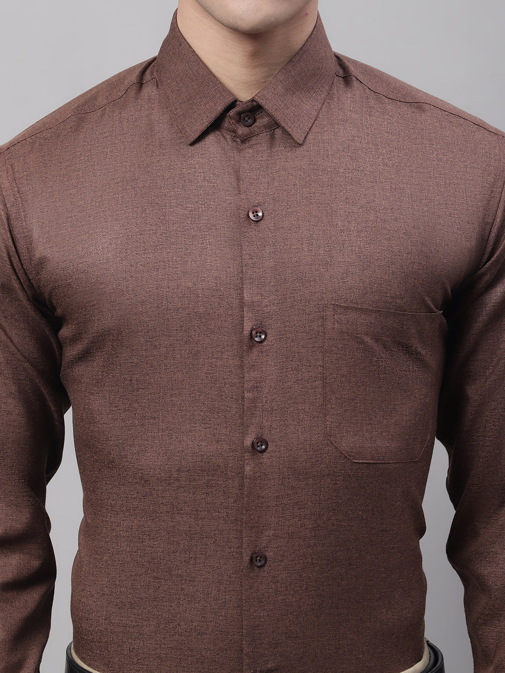 Jainish Men's Coffee Brown Cotton Solid Formal Shirt