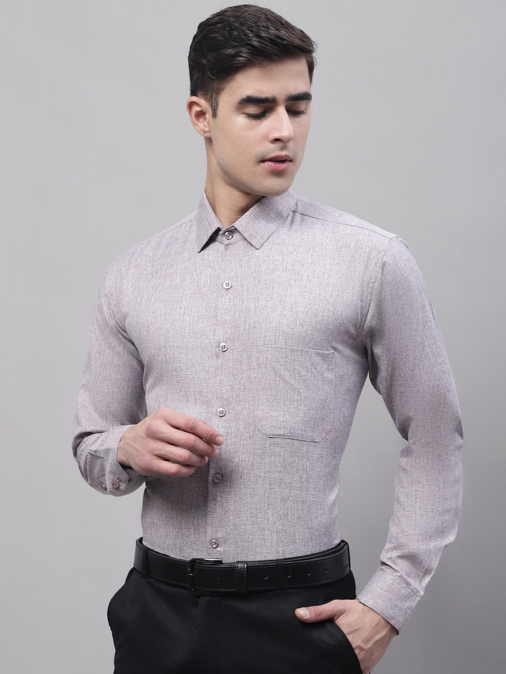 Jainish Men's Grey Cotton Solid Formal Shirt