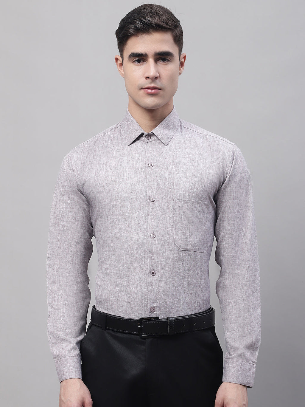 Jainish Men's Grey Cotton Solid Formal Shirt