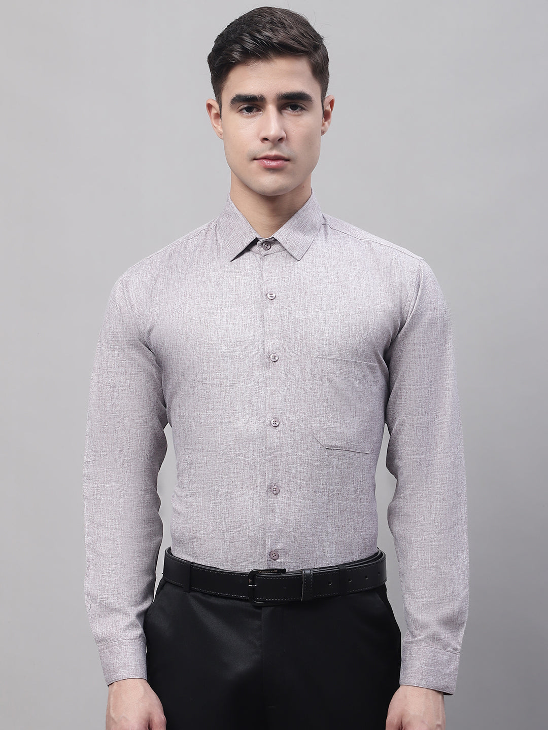 Jainish Men's Grey Cotton Solid Formal Shirt