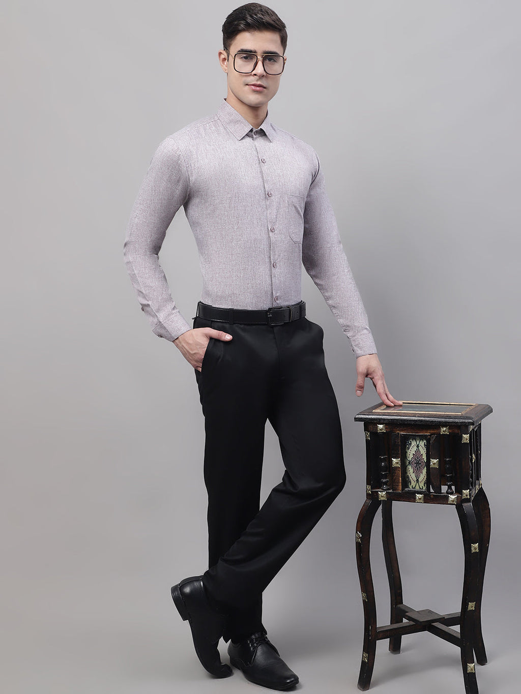 Jainish Men's Grey Cotton Solid Formal Shirt