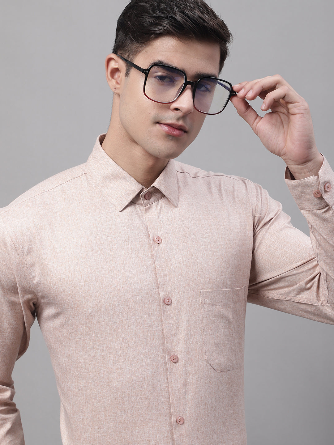 Jainish Men's Light-Brown Cotton Solid Formal Shirt