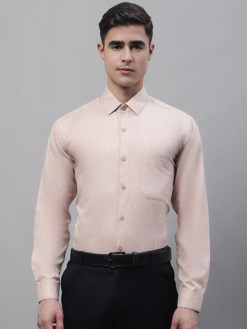 Jainish Men's Light-Brown Cotton Solid Formal Shirt