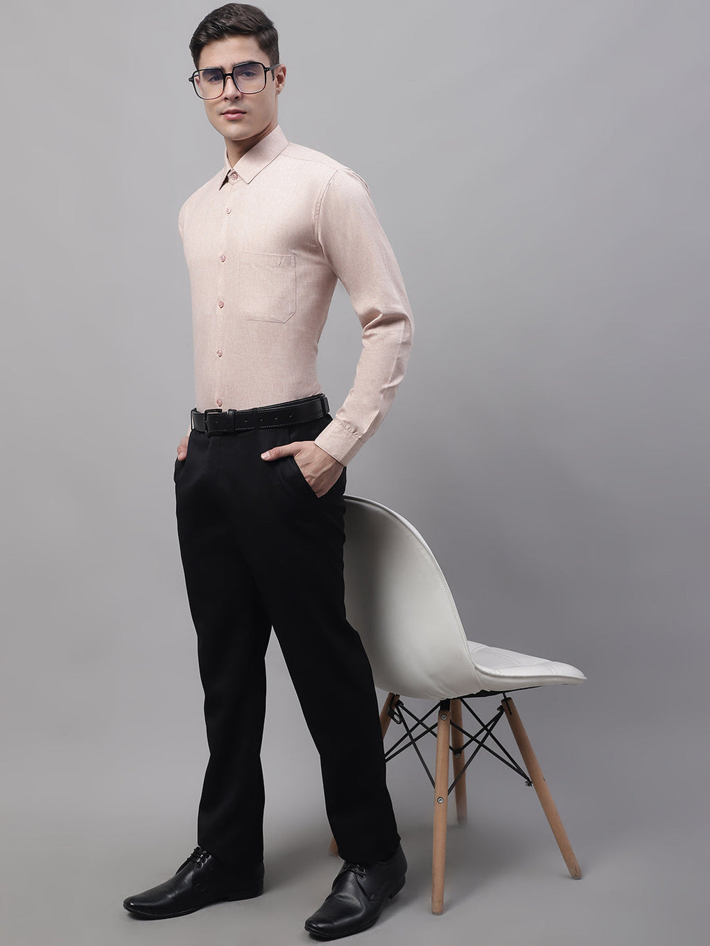 Jainish Men's Light-Brown Cotton Solid Formal Shirt
