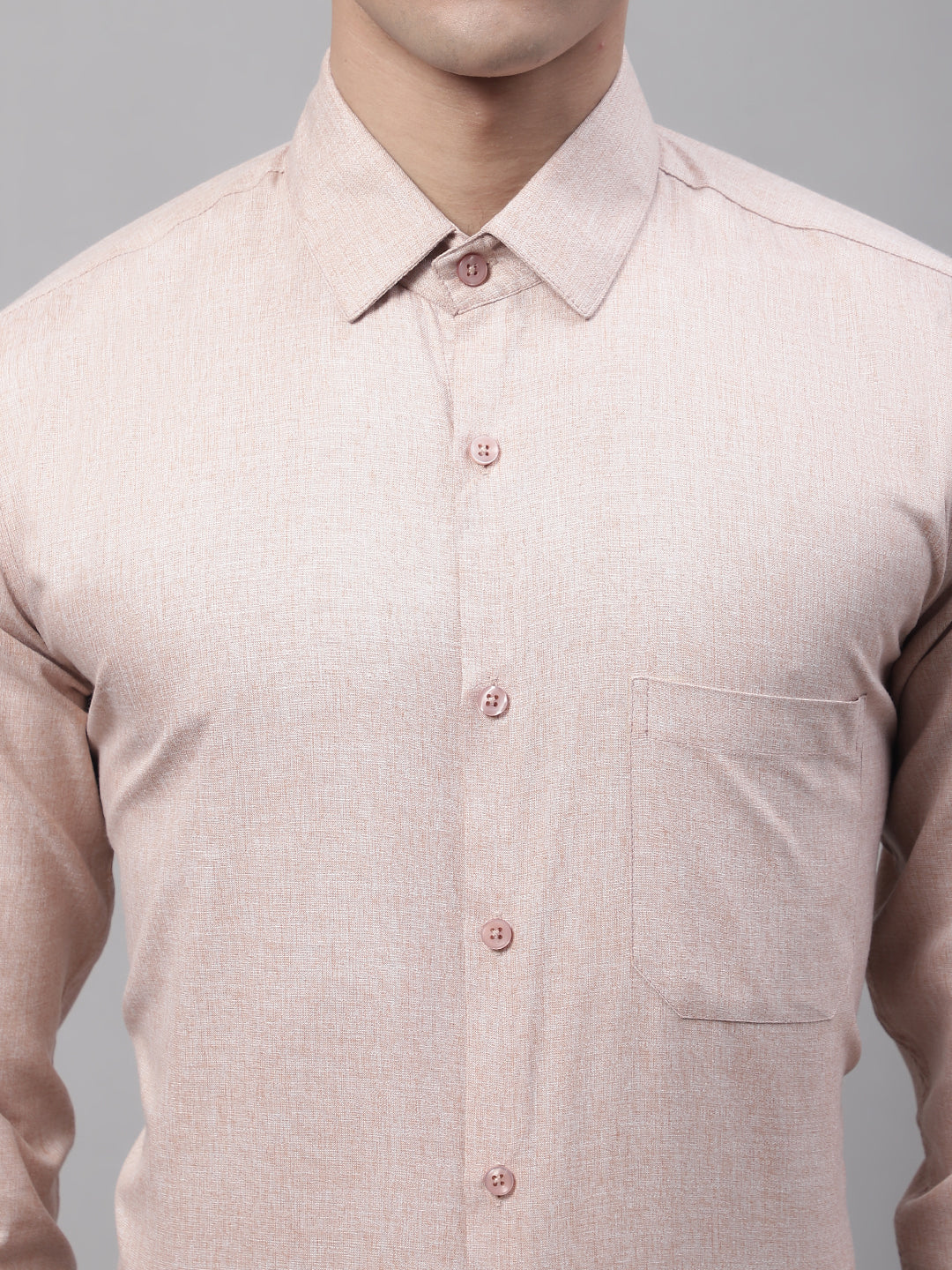 Jainish Men's Light-Brown Cotton Solid Formal Shirt