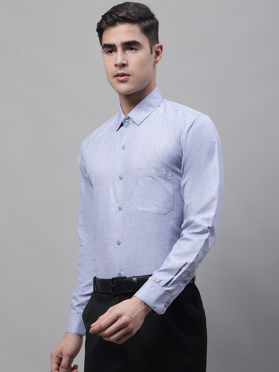 Jainish Men's Light-Grey Cotton Solid Formal Shirt
