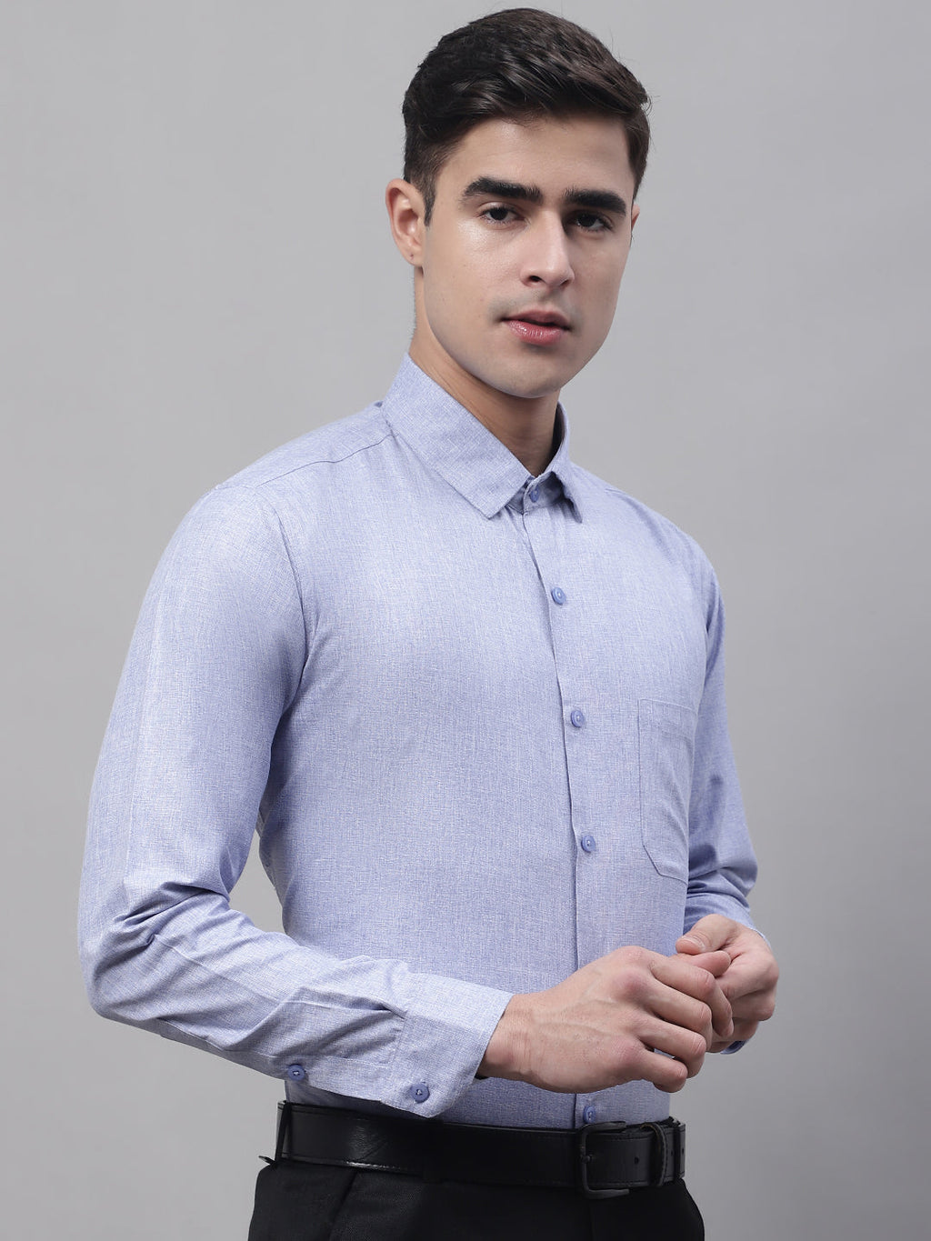 Jainish Men's Light-Grey Cotton Solid Formal Shirt
