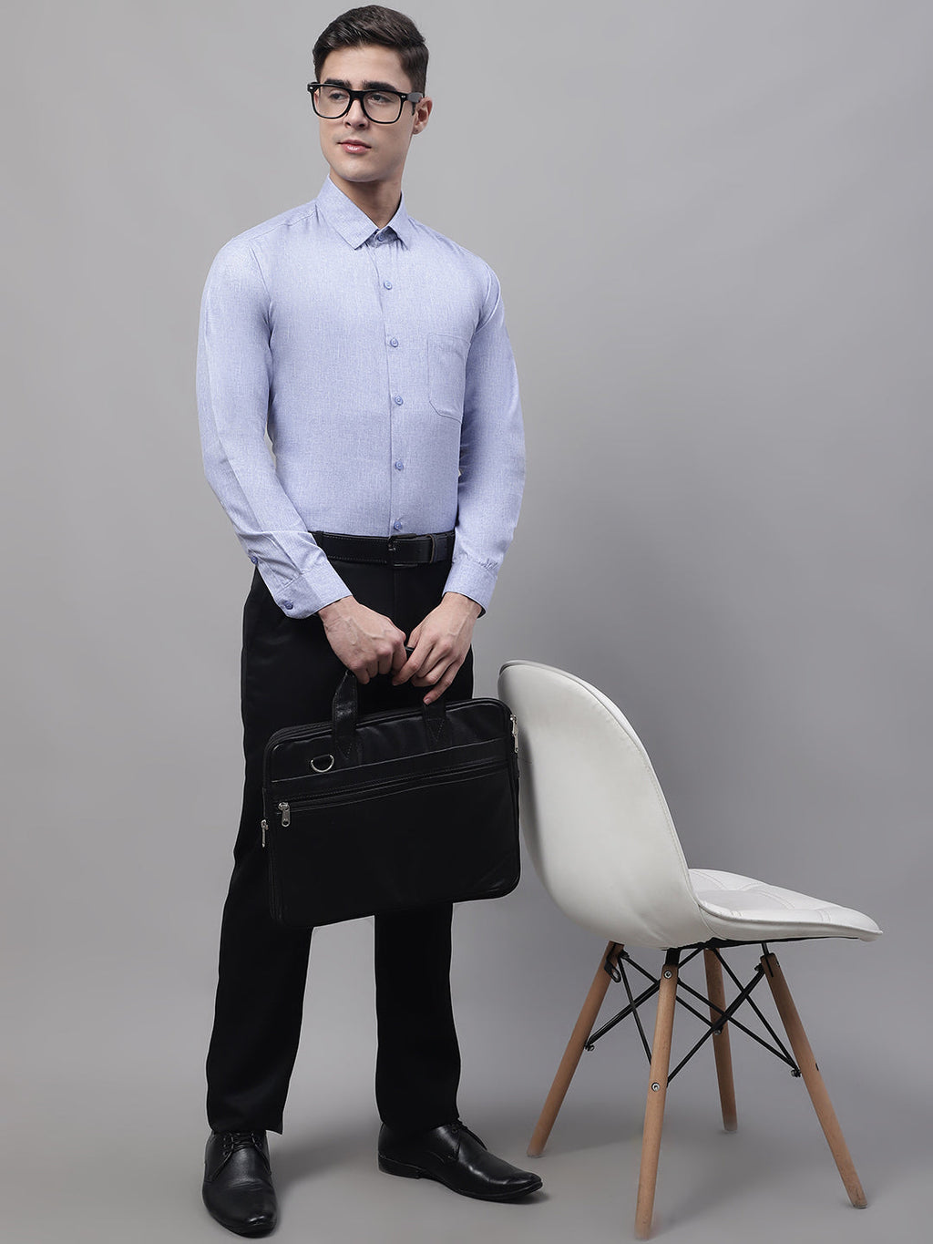Jainish Men's Light-Grey Cotton Solid Formal Shirt