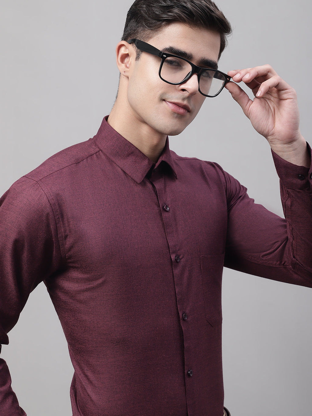 Jainish Men's Maroon Cotton Solid Formal Shirt