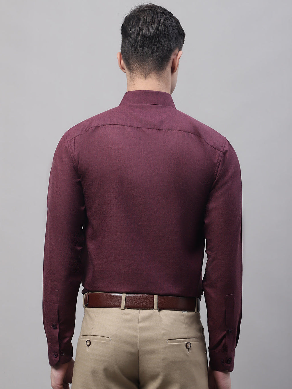 Jainish Men's Maroon Cotton Solid Formal Shirt