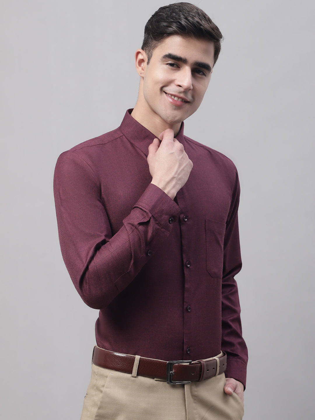 Jainish Men's Maroon Cotton Solid Formal Shirt