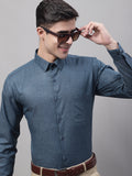 Jainish Men's Teal Blue Cotton Solid Formal Shirt