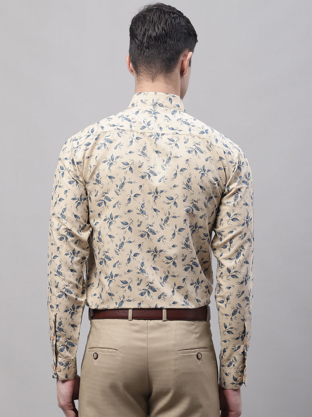 Jainish Men's Beige Regular Fit Printed Pure Cotton Formal Shirt
