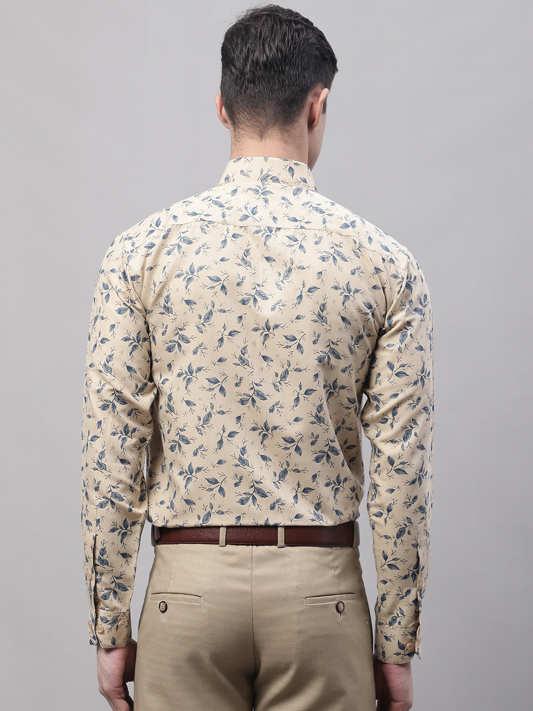 Jainish Men's Beige Regular Fit Printed Pure Cotton Formal Shirt