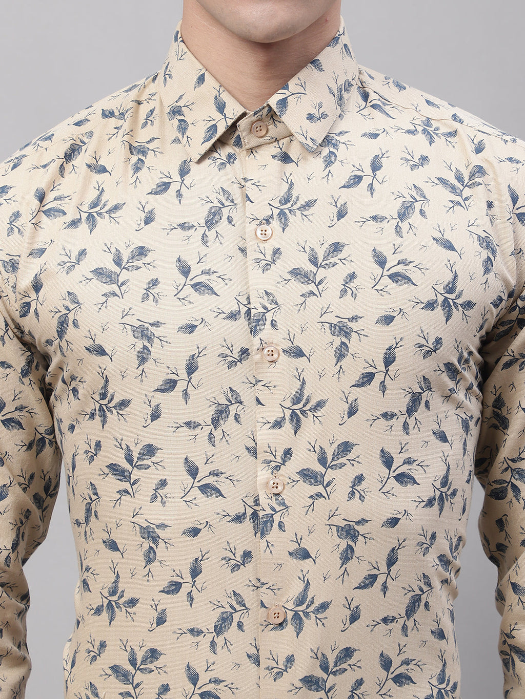 Jainish Men's Beige Regular Fit Printed Pure Cotton Formal Shirt