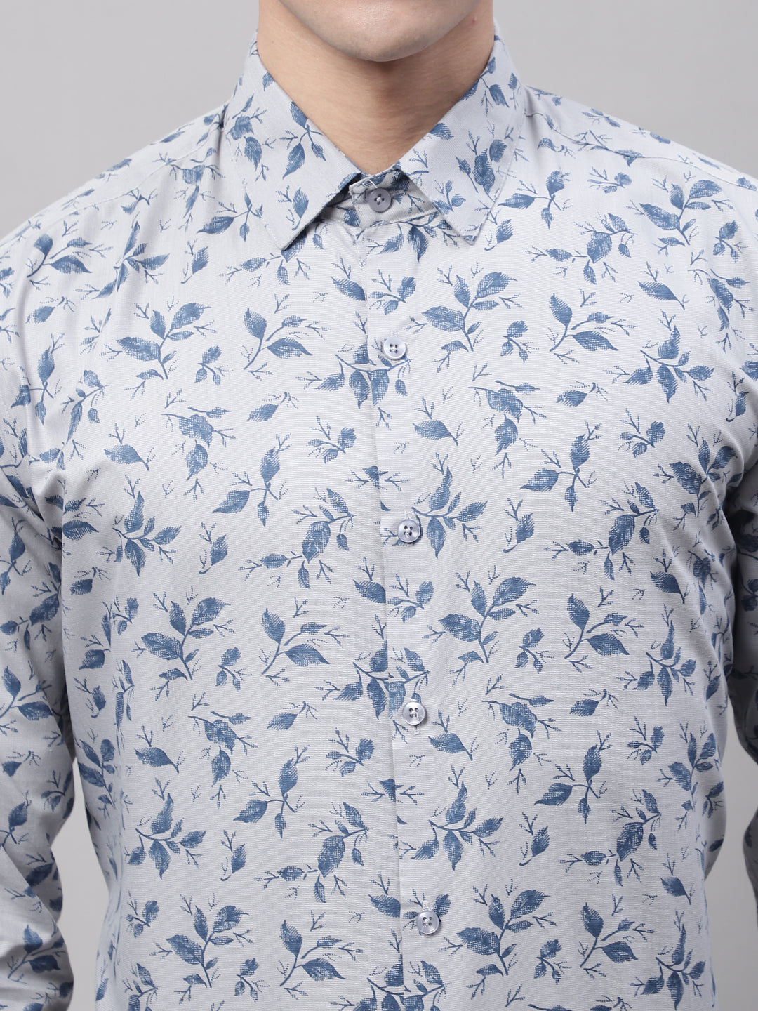 Jainish Men's Grey Regular Fit Printed Pure Cotton Formal Shirt
