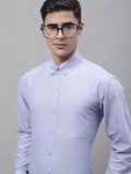 Jainish Men's Blue Cotton Solid Formal Shirt
