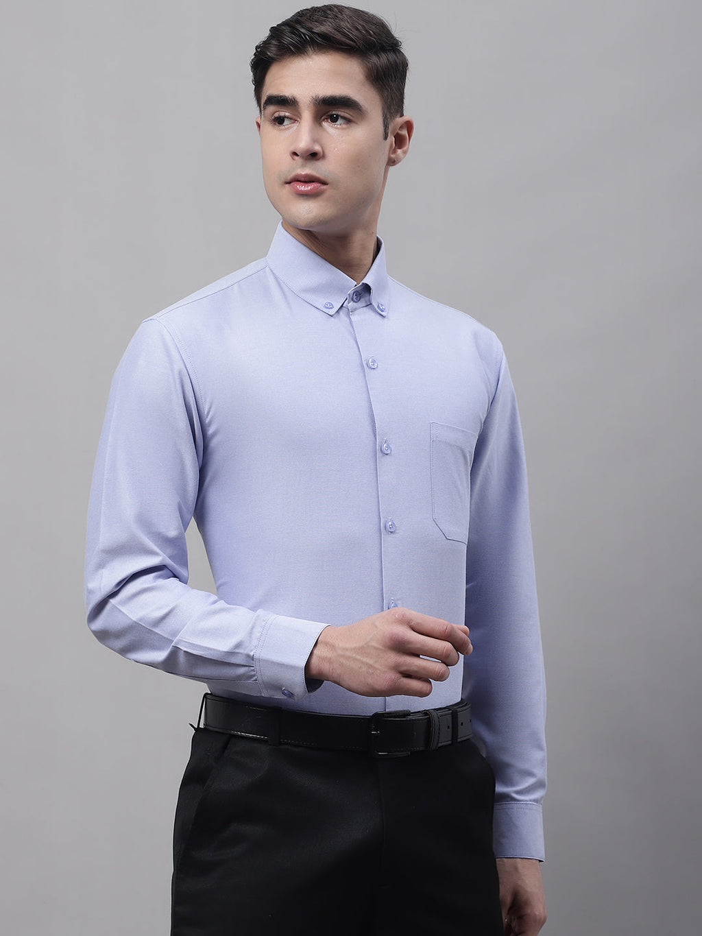 Jainish Men's Blue Cotton Solid Formal Shirt