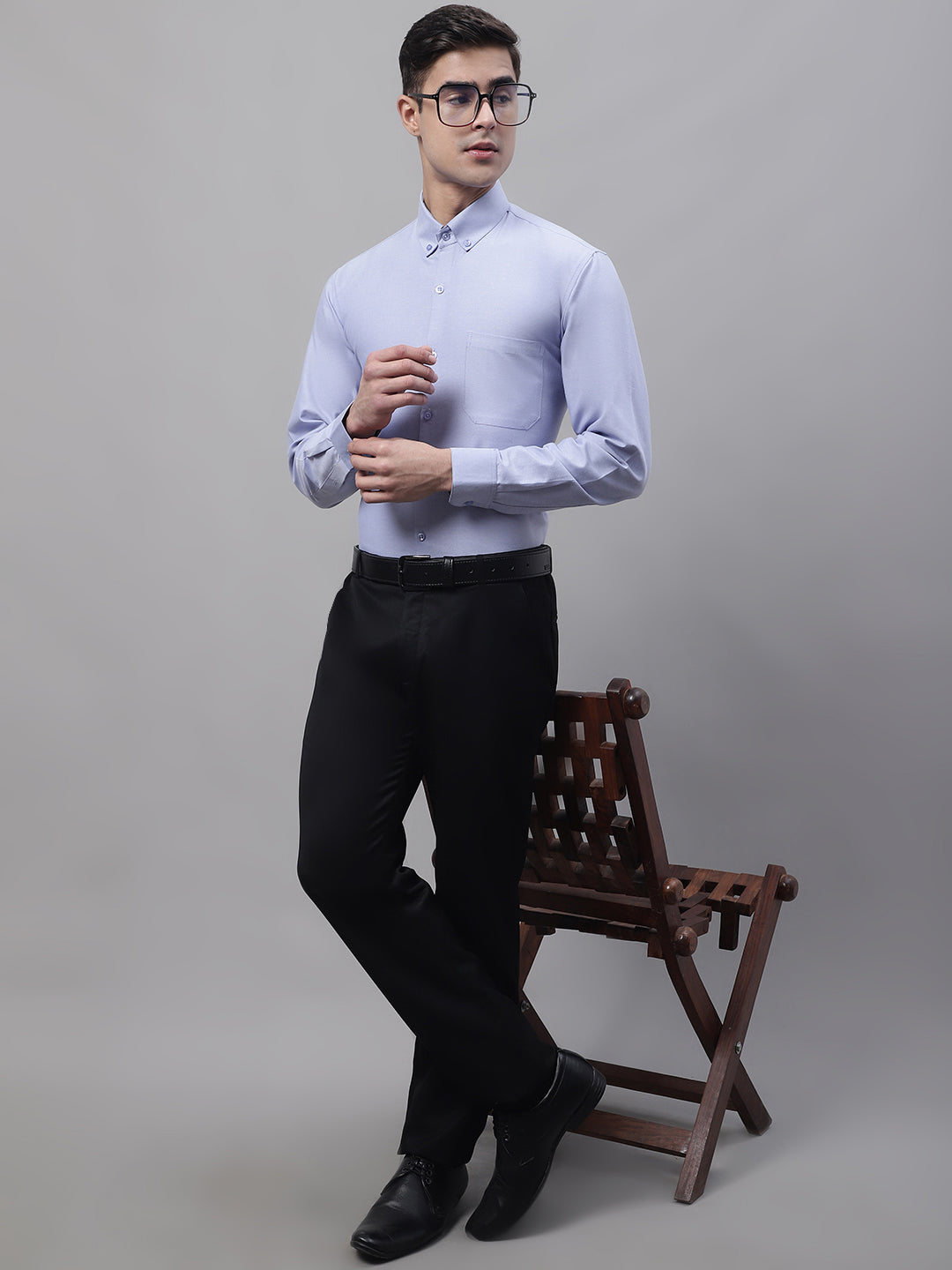 Jainish Men's Blue Cotton Solid Formal Shirt
