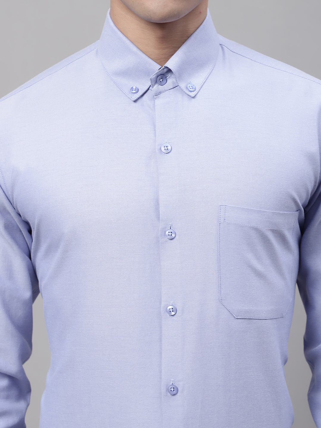 Jainish Men's Blue Cotton Solid Formal Shirt