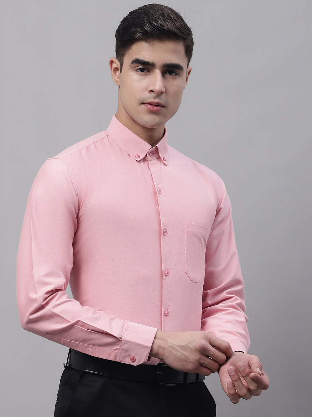 Jainish Men's Coral Cotton Solid Formal Shirt