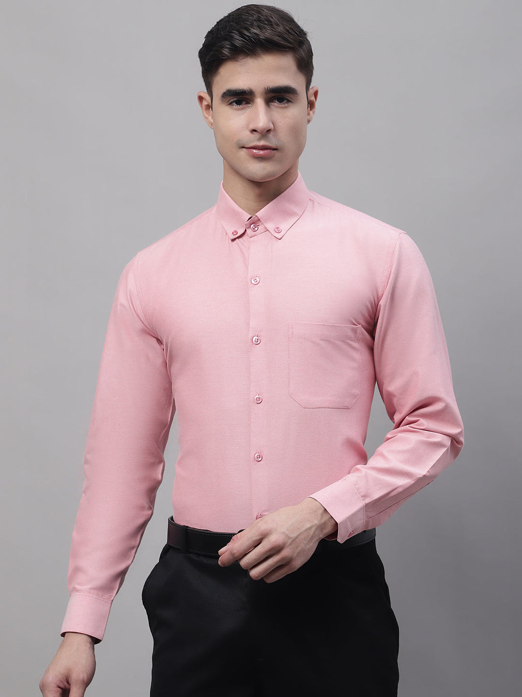 Jainish Men's Coral Cotton Solid Formal Shirt