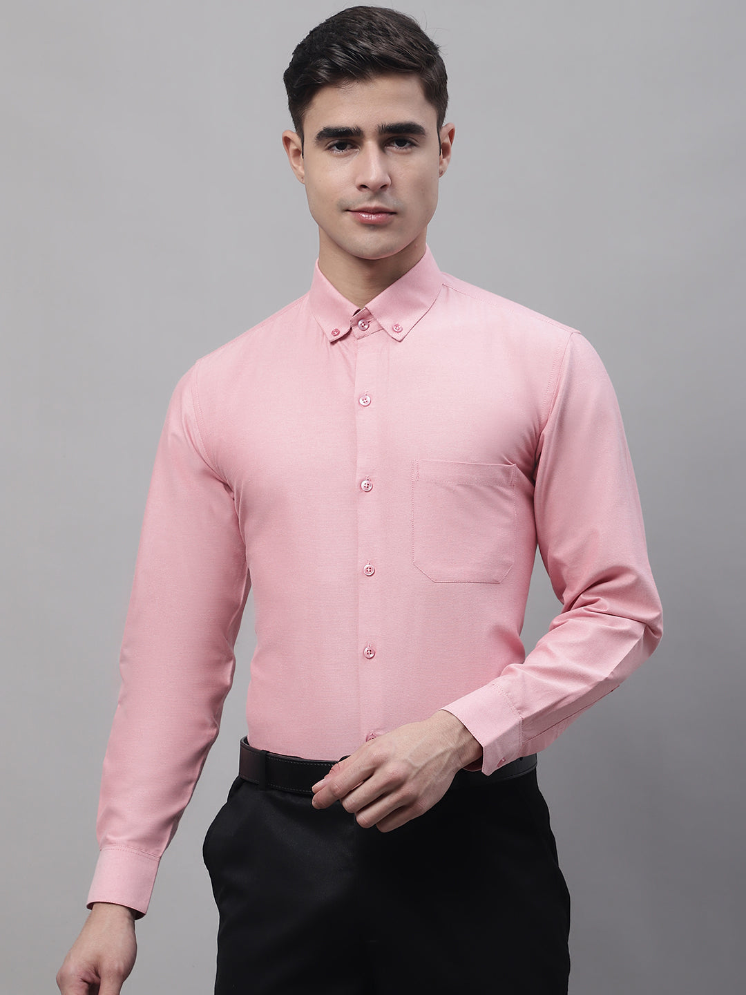 Jainish Men's Coral Cotton Solid Formal Shirt