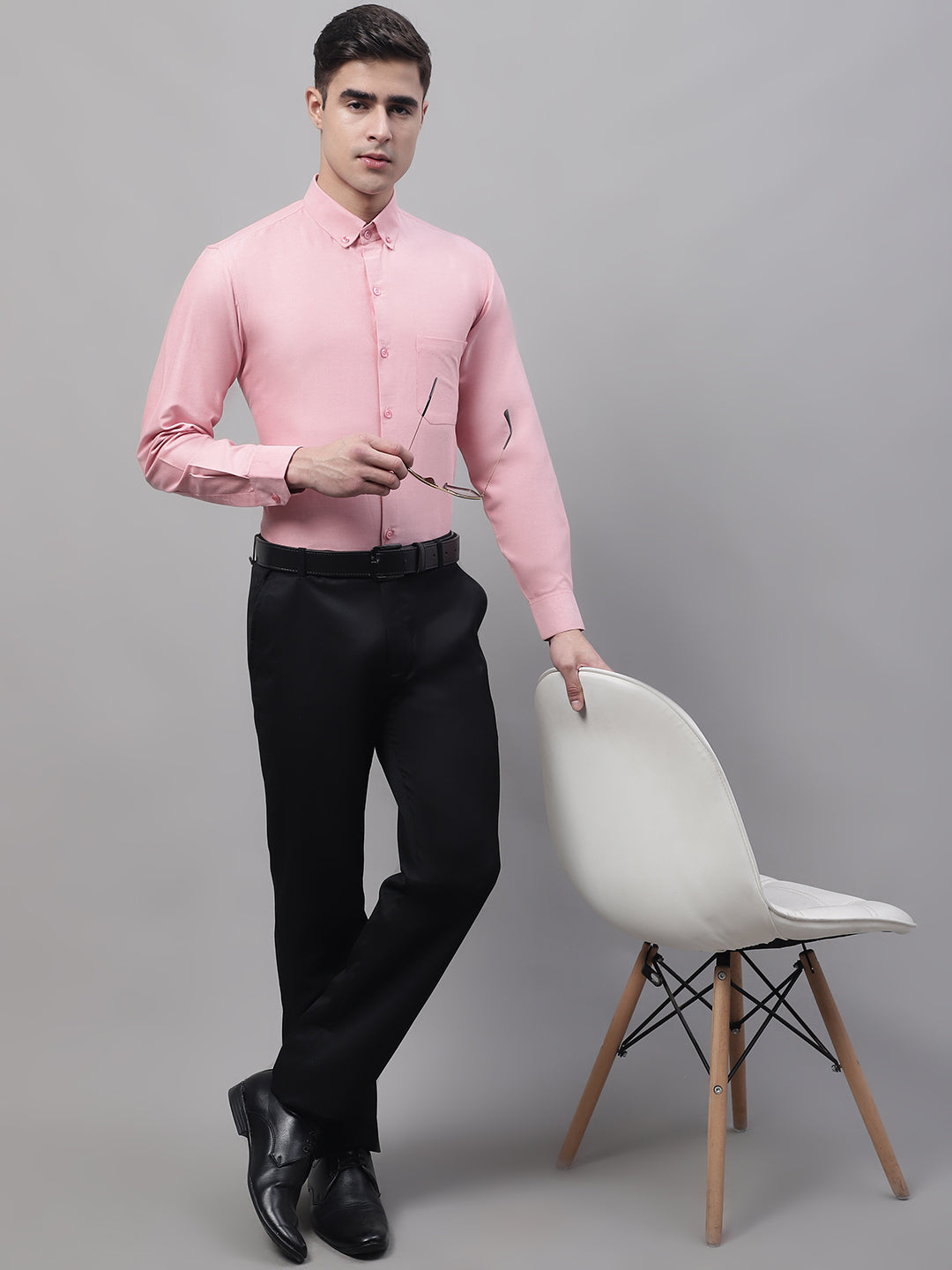 Jainish Men's Coral Cotton Solid Formal Shirt