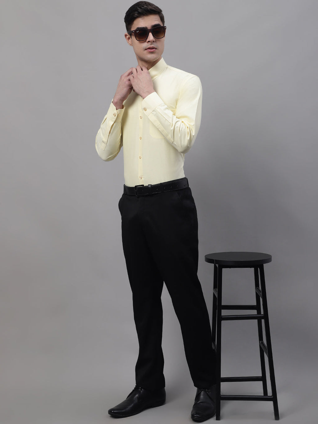 Jainish Men's Lemon Cotton Solid Formal Shirt